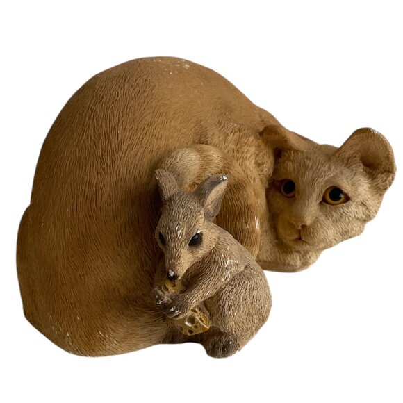VINTAGE UNITED DESIGN ANIMAL CLASSICS CAT-N- MOUSE STONE FIGURINE 1992 SIGNED - Picture 1 of 4